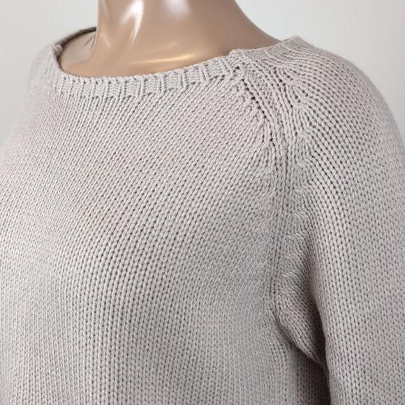 Winter Taupe Knit Pullover Sweater Womens Medium Thick Warm Raglan Acrylic - Picture 4 of 10